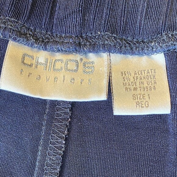 Chico's Travelers Slinky Comfy Wide Leg Travel Pants Sz 1 Reg (M/8) Blue #45P - Picture 6 of 7